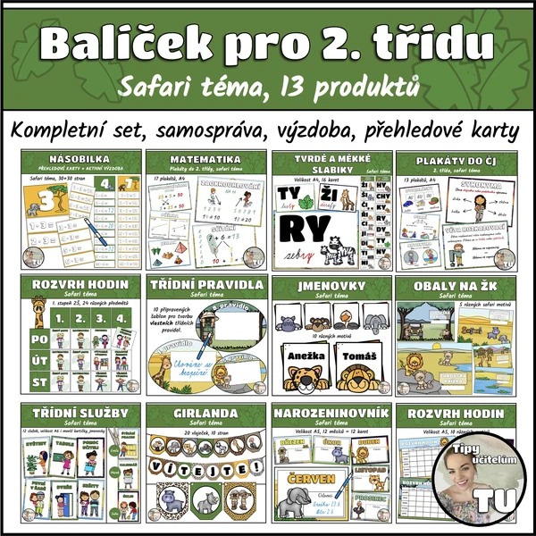 Balíček pro 2. třídu - Safari téma (13 pomůcek)