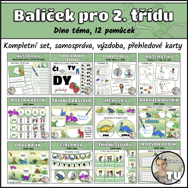 Balíček pro 2. třídu - téma DINO (12 pomůcek)