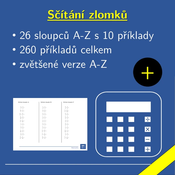 Sčítání zlomků, 26 sloupců, matematika