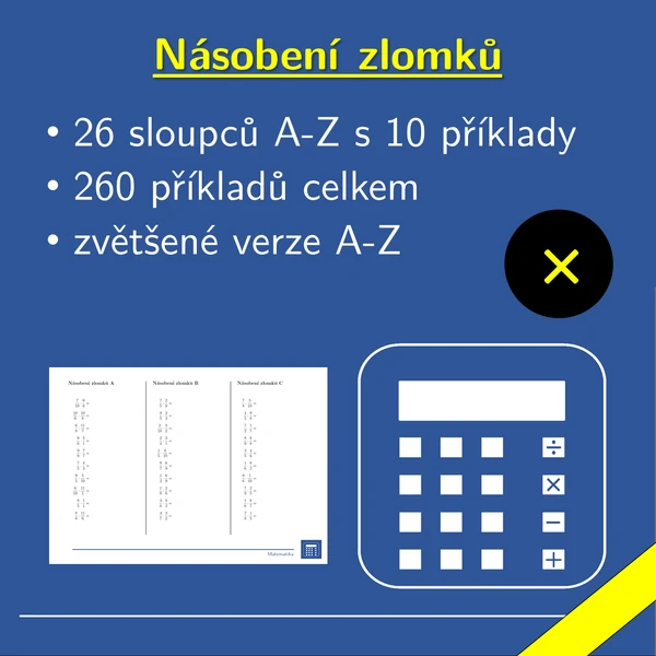 Násobení zlomků, 26 sloupců, matematika