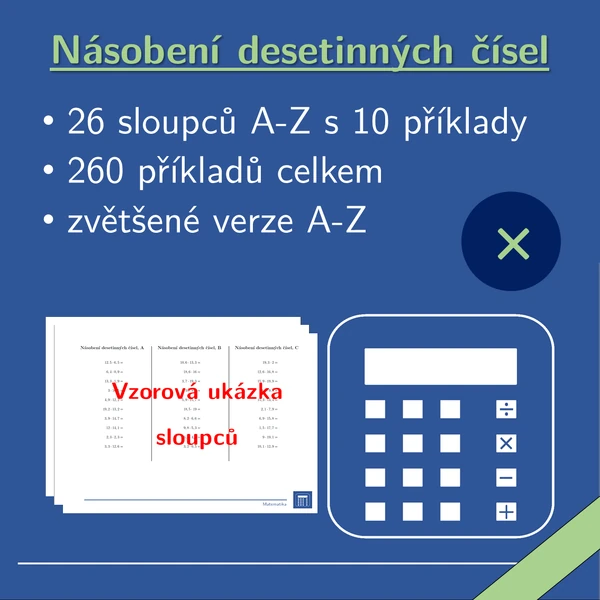 Násobení desetinných čísel, 26 sloupců, matematika