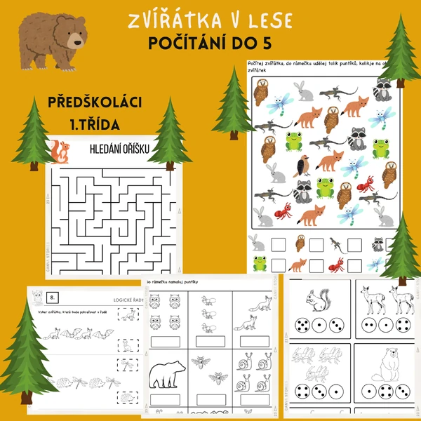 Zvířátka v lese - Počítání do 5