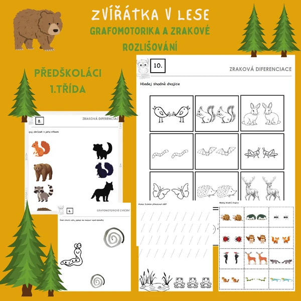 Zvířátka v lese - Grafomotorika a zrakové rozlišování