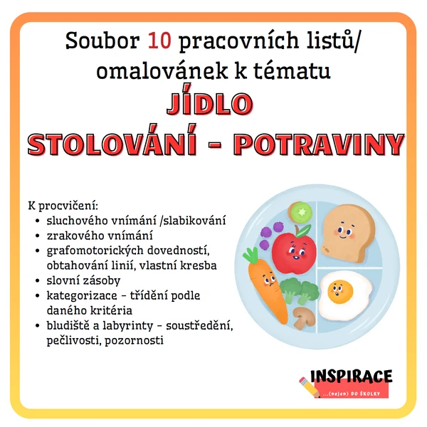 Pracovní listy na téma JÍDLO - POTRAVINY - STOLOVÁNÍ