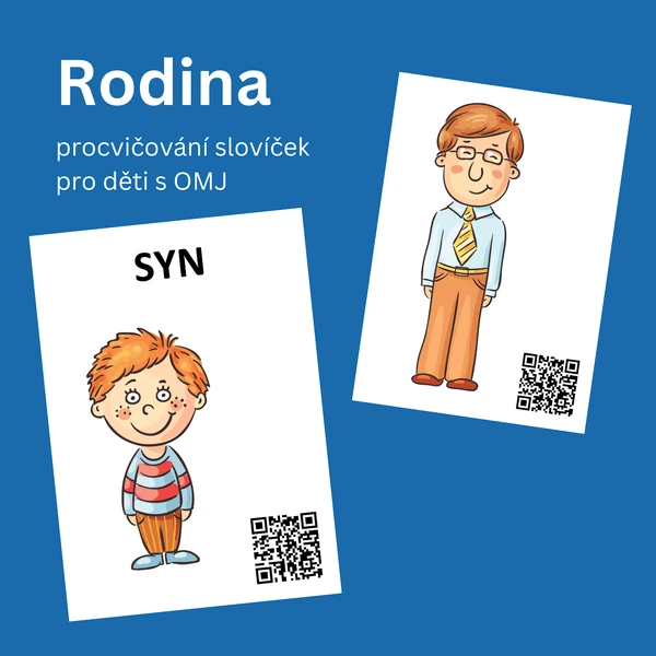 Rodina - procvičování slovíček pro děti s OMJ s mluvícími QR kódy