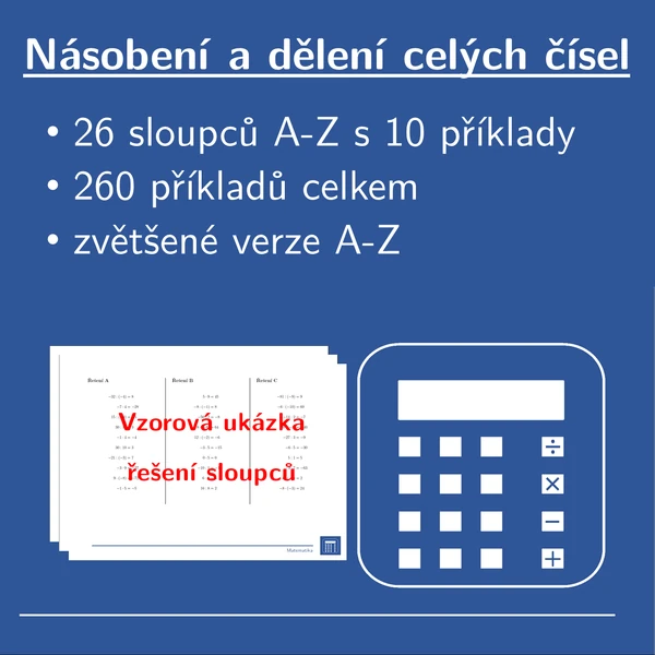 Násobení a dělení celých čísel, 26 sloupců, matematika