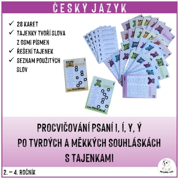 PROCVIČOVÁNÍ PSANÍ I, Í, Y, Ý PO TVRDÝCH A MĚKKÝCH SOUHLÁSKÁCH S TAJENKAMI