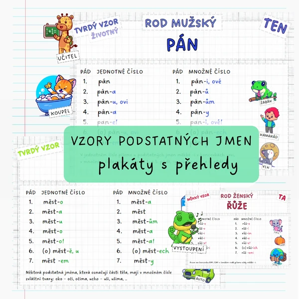 Vzory podstatných jmen - přehledy