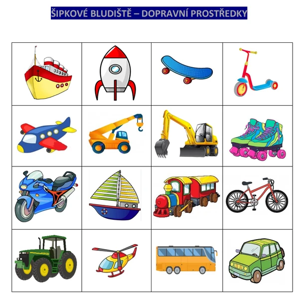 Dopravní prostředky - šipkové bludiště
