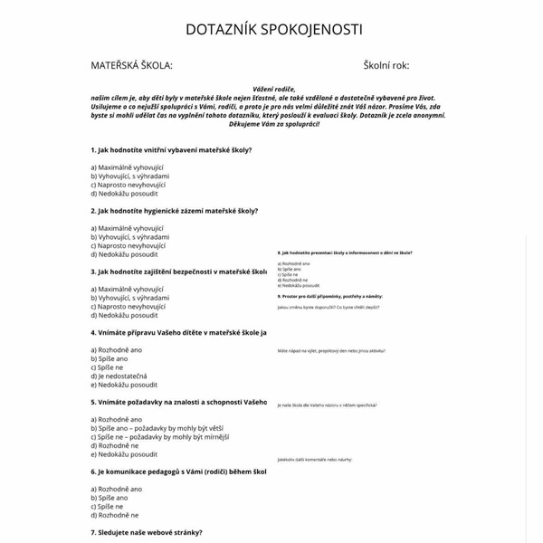 Dotazník spokojenosti 
