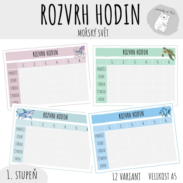 Rozvrh hodin pro žáky - mořský svět