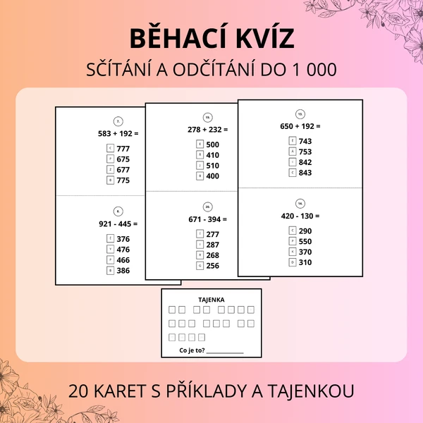 BĚHACÍ KVÍZ - sčítání a odčítání do 1 000