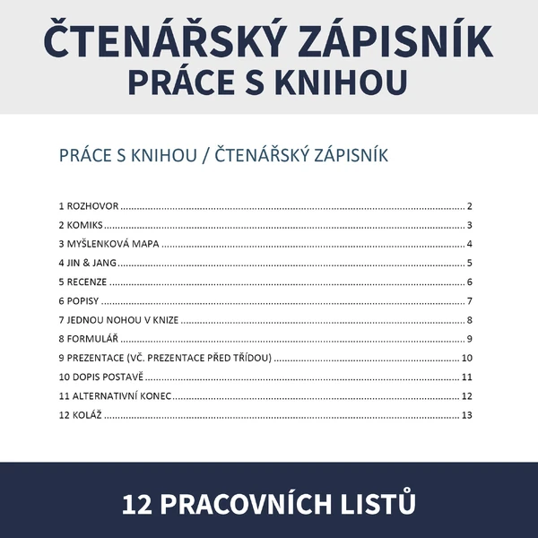 ČTENÍ - PRÁCE S KNIHOU (12 pracovních listů)