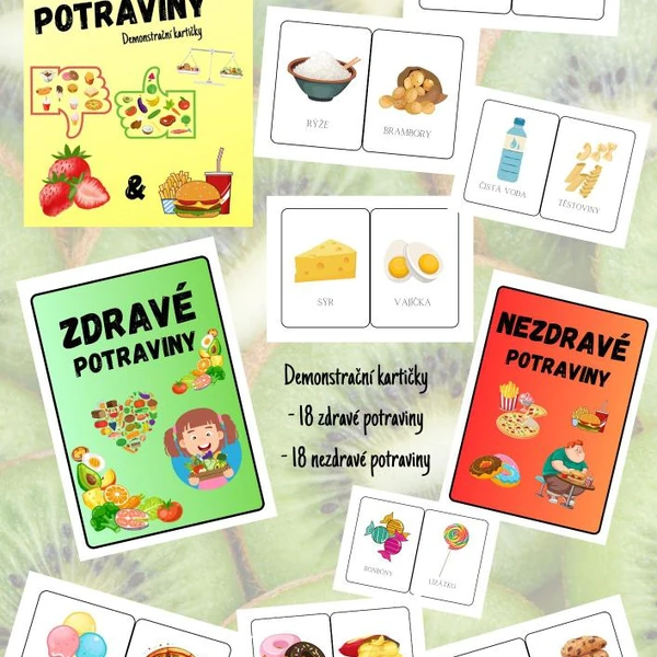 ZDRAVÉ A NEZDRAVÉ POTRAVINY - KARTIČKY🍎🍉🍫🍰