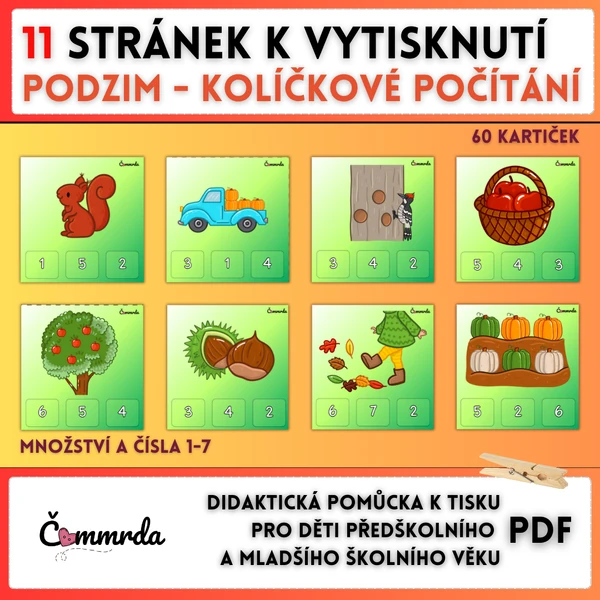 Kolíčkové počítání (0-7) - podzim