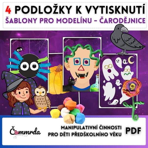 Kartičky pro modelínu - čarodějnice