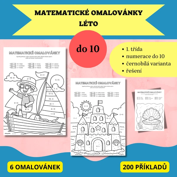 Matematické omalovánky do 10 - LÉTO