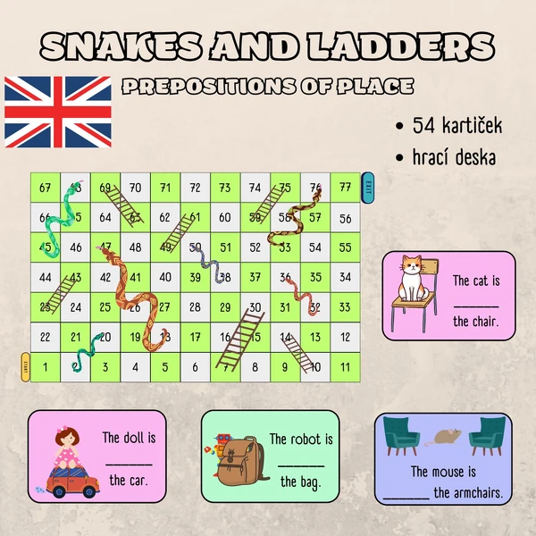 Snakes and ladders, boardgame - prepositions of place