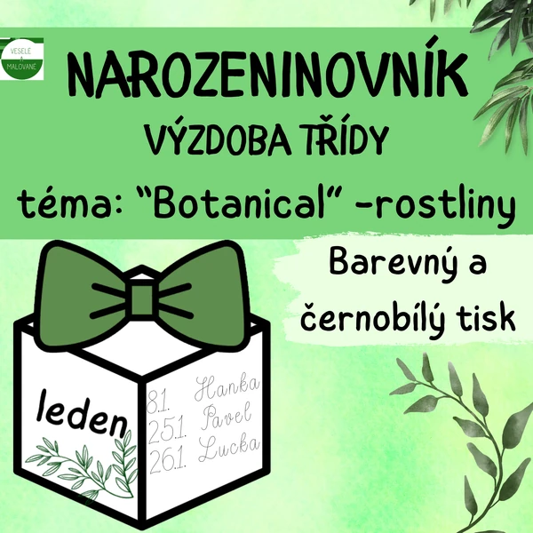NAROZENINOVNÍK tisk barevně i černobíle, téma: BOTANICAL, rostliny