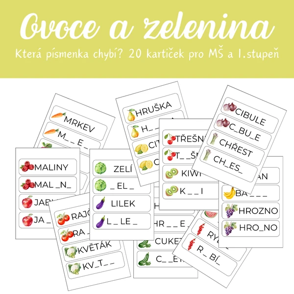 Která písmenka chybí - OVOCE A ZELENINA
