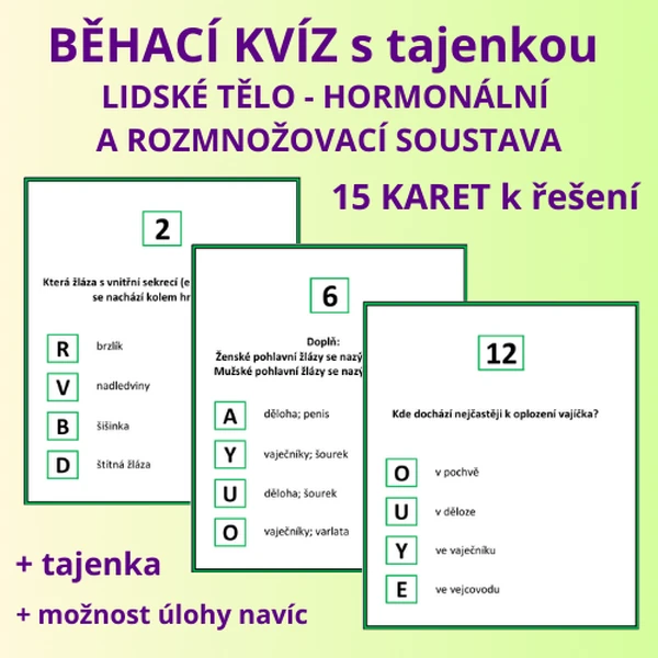BĚHACÍ KVÍZ s tajenkou – lidské tělo – HORMONÁLNÍ A ROZMNOŽOVACÍ SOUSTAVA