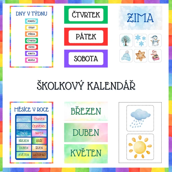 Kalendář do školky - dny v týdnu, měsíce, roční období, počasí