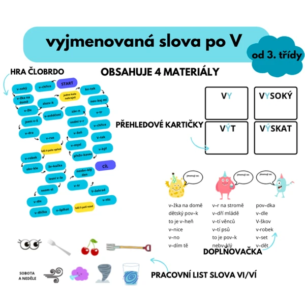 Vyjmenovaná slova po V – rozřazovací karty, aktivity