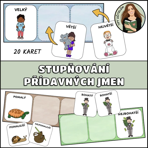 Stupňování přídavných jmen - přiřazovací kartičky