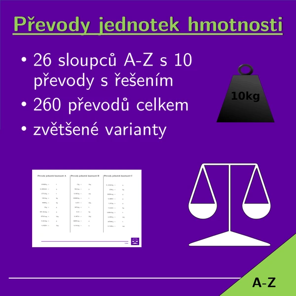 Převody jednotek hmotnosti, 26 sloupců