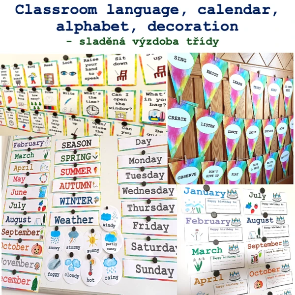 Classroom language, calendar, alphabet, decoration