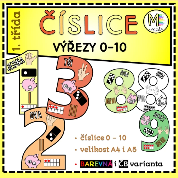 ČÍSLICE 0 - 10- VÝŘEZY SE ZNÁZORNĚNÍM POČTU