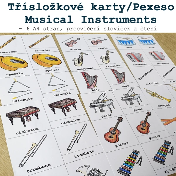 Třísložkové karty/Pexeso - Musical Instruments
