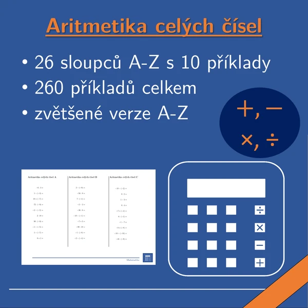 Aritmetika celých čísel, 26 sloupců, matematika
