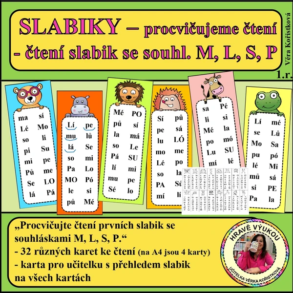 SLABIKY – procvičujeme čtení slabik se souhl. M, L, S, P