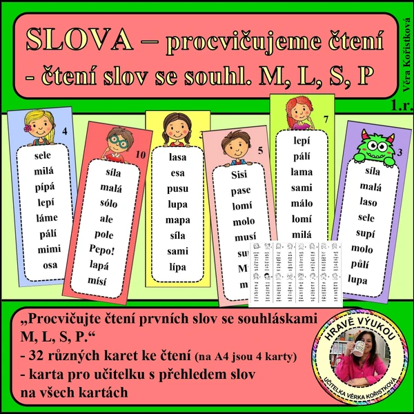 SLOVA – procvičujeme čtení slov se souhl. M, L, S, P