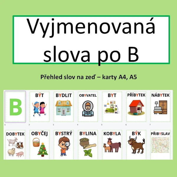 Vyjmenovaná slova po B - karty formátu A4, A5