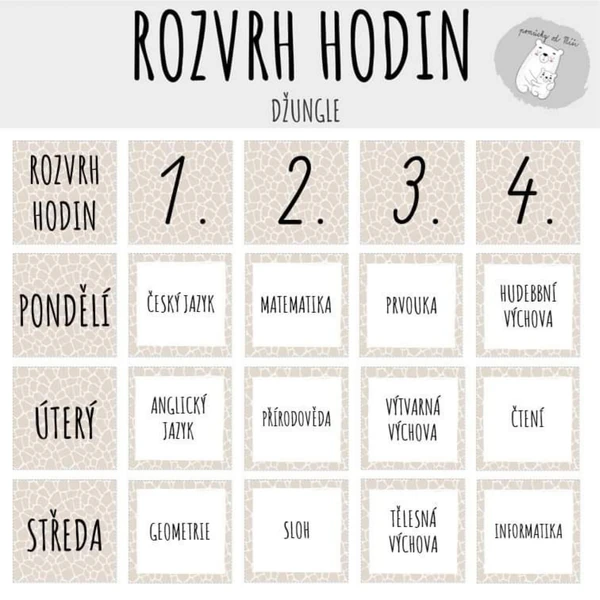 Rozvrh hodin velký - Džungle
