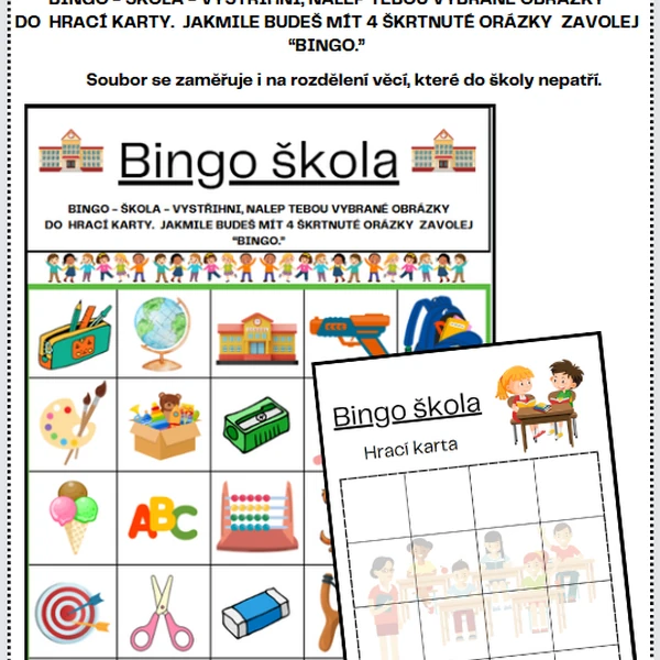 BINGO ŠKOLA - CO DO ŠKOLY PATŘÍ, CO NEPATŘÍ