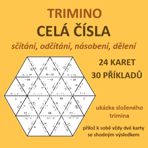 Trimino – CELÁ ČÍSLA – sčítání, odčítání, násobení, dělení