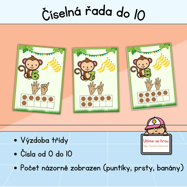 Číselná řada do 10 - opice (výzdoba třídy)