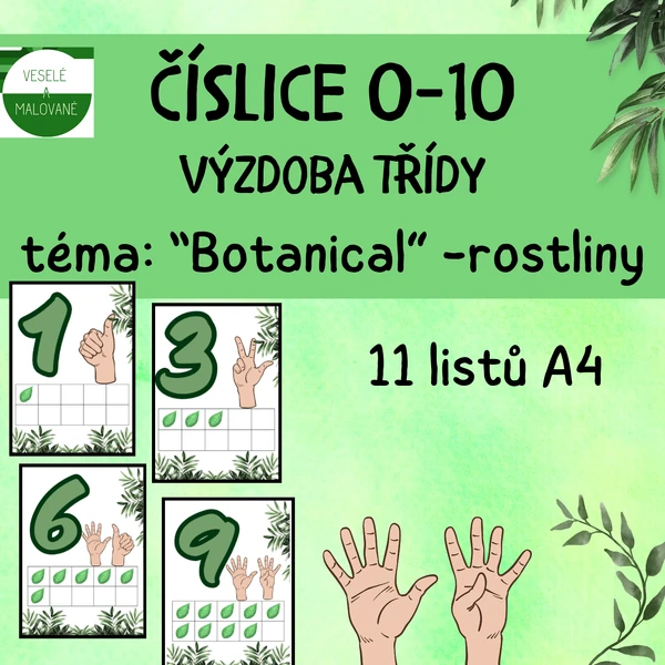 Číslice 0-10, téma Botanical, rostliny