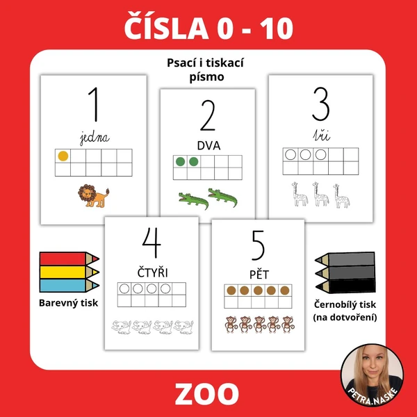 Čísla do 10 - téma ZOO (omalovánky)