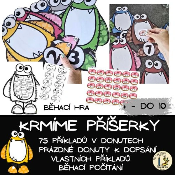 Krmíme příšerky, běhací hra - matematika + - do 10