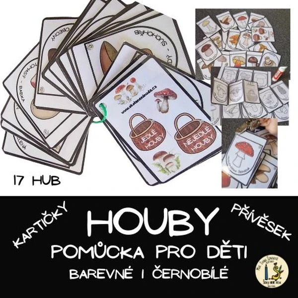 HOUBY - KARTIČKY, PŘÍVĚSEK - barevné i ČB
