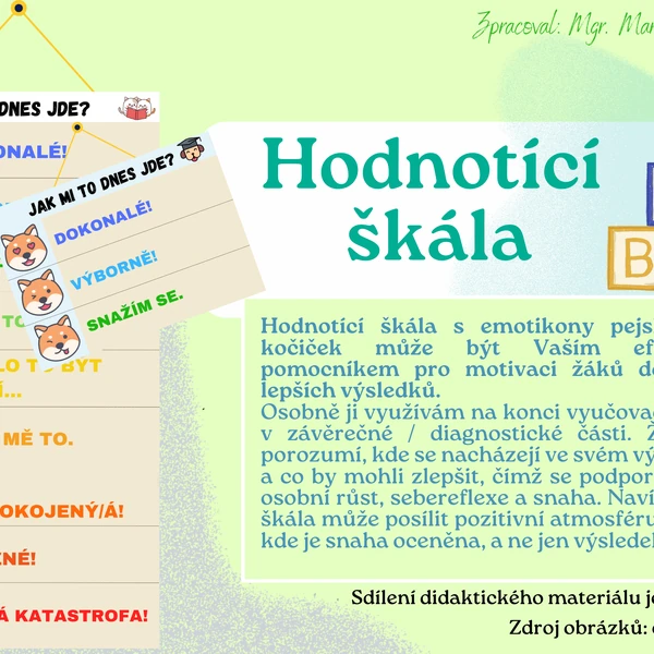 Hodnoticí škála - sebereflexe žáků