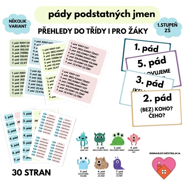 PÁDY – přehledy do třídy i pro žáky