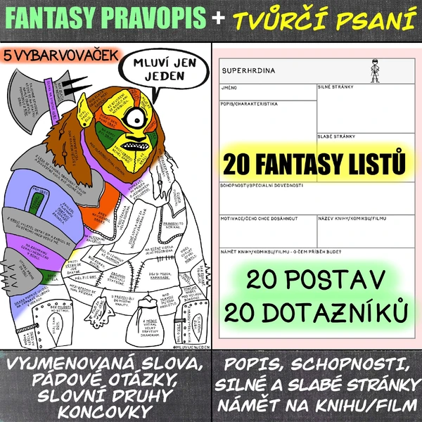 PRAVOPISNÉ VYBARVOVAČKY + TVŮRČÍ PSANÍ (FANTASY)