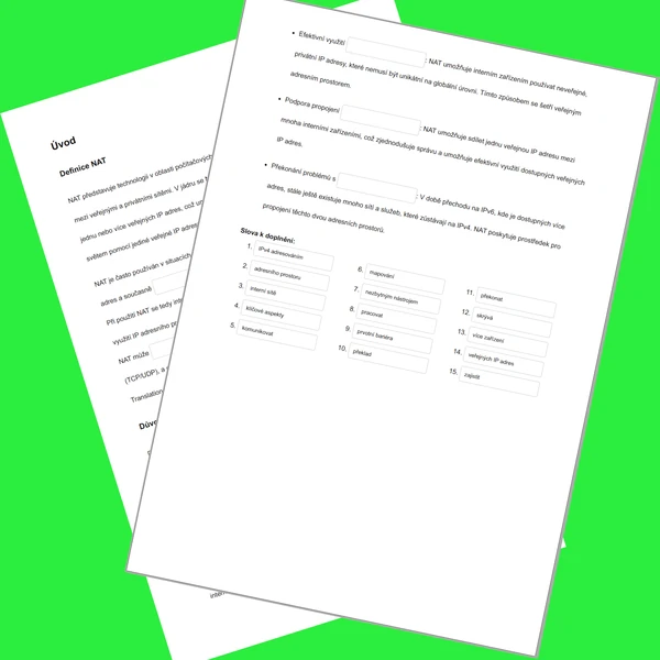 Network Address Translation - Pracovní list (doplňovačka)