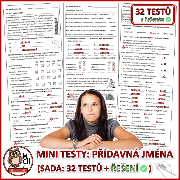 PŘÍDAVNÁ JMÉNA - sada testů s ŘEŠENÍM