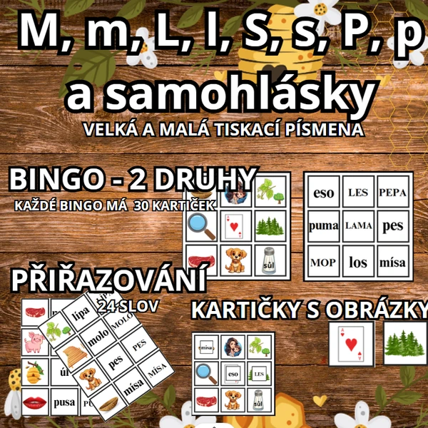 Čteme slova - M, m, L, l, S, s, P, p a samohlásky